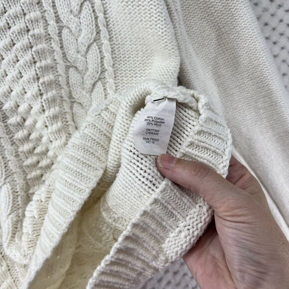 J.Crew Cable Knit Sweater Crewneck Pullover Classic Winter White Fisherman Small - Picture 3 of 6
